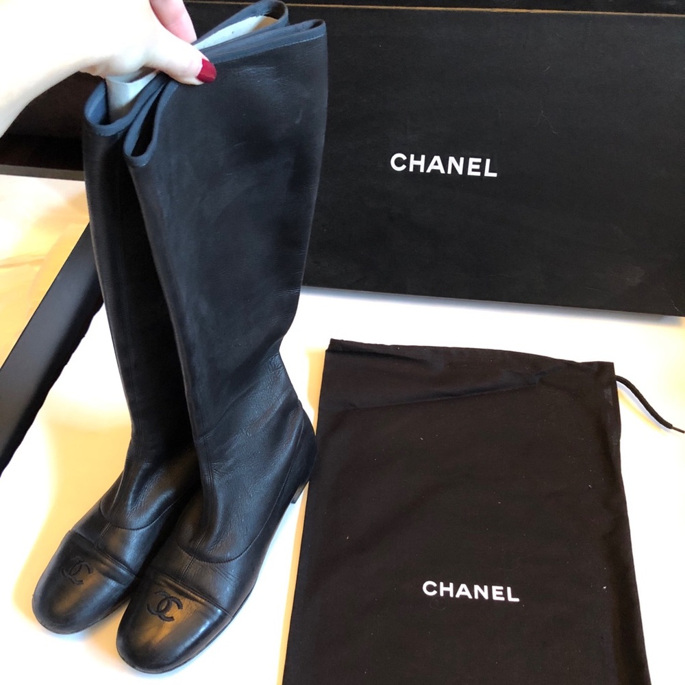 CHANEL Black Leather Boots